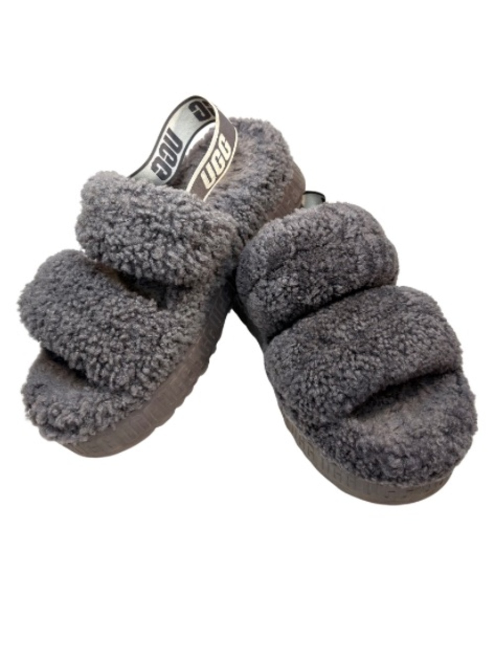 UGG Fluff Slide Platform Sandal - Charcoal Gray | 9